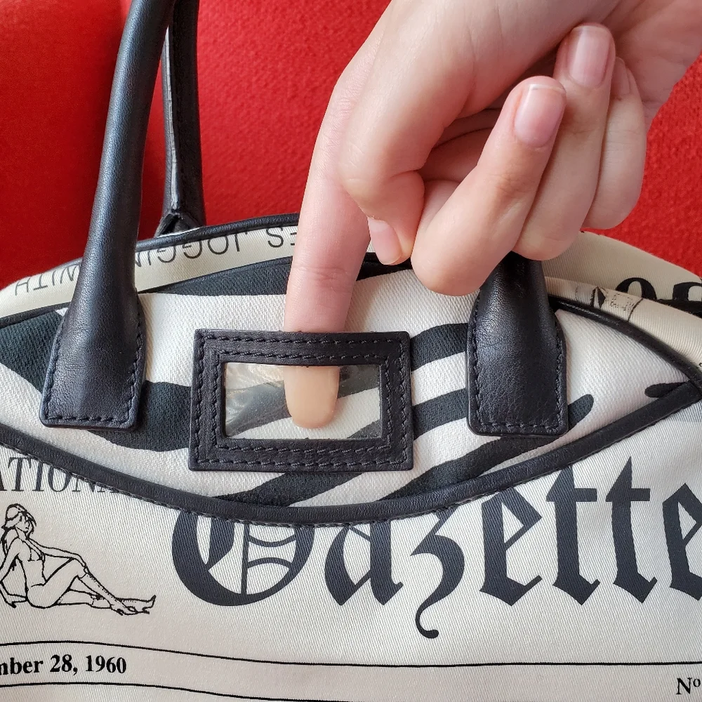 John Galliano Black and White Newspaper-Print Satchel